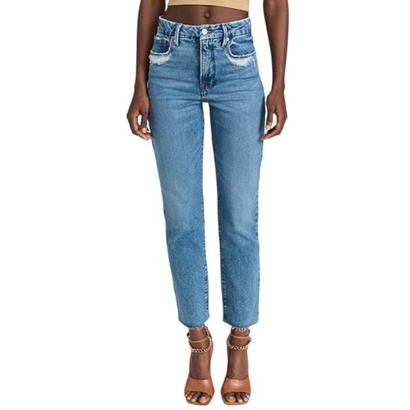 Good American Denim - Good American Good Vintage Frayed Hem High Rise Straight Leg Jeans (4)